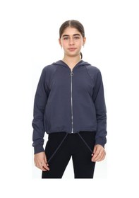 Resim Toontoy Kız Çocuk Kapüşonlu Fermuarlı Reglan Kol Örme Hırka - Beli Ayarlanabilir Kordonlu & 2 İplik Füme 