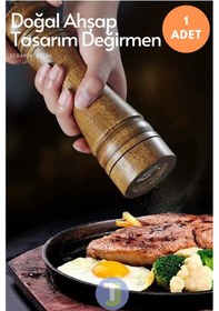 Resim Technojet 1 Adet 22cm Doğal Ahşap Karabiber Tuz Kahve Baharat Öğütücü Ahşap Değirmen Tuzluk Biberlik 