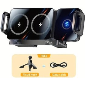 Resim Cordial Siyah Katlanabilir Ekran Tablet Telefon Araç Kablosuz Şarj Otomatik Sıkma 90 Derece Dönebilir Şarj Göstergeli İphone Samsung Uyumlu 