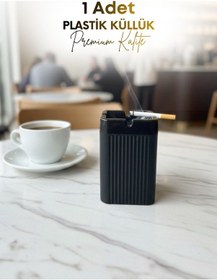 Resim Grimorlife 1 Adet Kare Siyah Çizgili Dekoratif Plastik Kokusuz Yanmaz Küllük Kül Tablası 