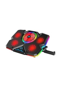 Resim RGB Işıklı 5 Fanlı Notebook Soğutucu Kırmızı Led Telefon Tutuculu 