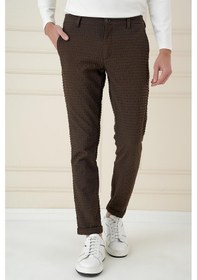 Resim Efor Slim Fit Waffle Kumaş Esnek Pamuk Kahverengi Pantolon P 1168 Kahverengi 