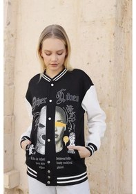 Resim Kadın Oversize Kolej Ceket - Siyah 001 
