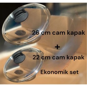 Resim 22 cm ve 26 cm Tencere Cam Kapağı Ekonomik 2 Li Set 