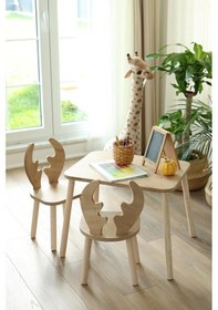 Resim Montessori Geyik Sandalyeli Çalışma Masası 2 Sandalye 1 Masa Kahverengi 