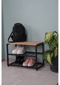 Resim Ruby 3 Raflı Ayakkabılık , Siyah Metal - Atlantik Çam Tabla Siyah 