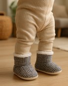 Resim Puppis Baby Organik %100 Yün Bebek Panduf, Desenli Kaydırmaz Taban, Terletmeyen, Ilkadım 
