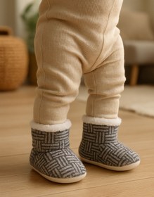 Resim Puppis Baby Organik %100 Yün Bebek Panduf, Desenli Kaydırmaz Taban, Terletmeyen, Ilkadım 