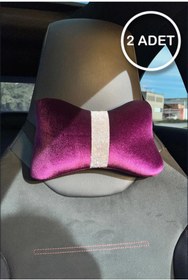 Resim dizaynpark Mor Düz Kadife Gümüş Dik Şeritli Boyun Yastığı 2 Adet 