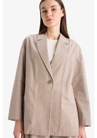 Resim Defacto Relax Fıt Ceket Yaka Çizgi Desenli Keten Blazer Ceket E4561AX25SP Bej 
