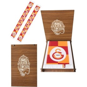 Resim Galatasaray Lisanslı Sarı Kırmızı Damalı Atkı Aslan Ahşap Kutulu Sarı 