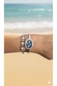 Resim Leerybee Zarif Kadın Bilezik Görünümlü Saat Taşlı Bileklik Hediyeli Kombin Set 