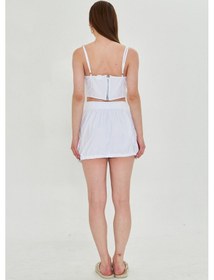 Resim Kutaf Günlük Yazlık Crop Top Ve Şort Etek Takımı - Rahat & Şık Beyaz 