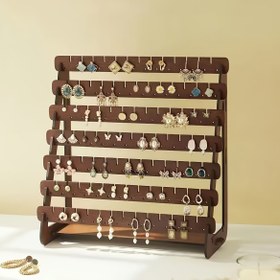 Resim 1 adet Ceviz Ahşap Küpe Düzenleme Rafı - Çeşitli Katmanlı, Modern Masaüstü Düzenleyici, Küpeler, Halkalar ve Dantelli Küpeler için, Küpe Düzenleme Rafı|Minimalist Küpe Tutucu|Ahşap Küpe Standı, Takı Düzenleme Rafı, Takı Kuleleri 