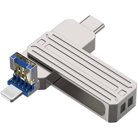 Resim Wiwu Wi-FD001 3in1 USB3.2 Sürücü Disk USB-A + Lightning + Type-C OTG 64 GB - Gümüş 