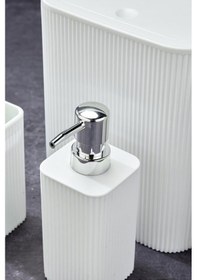 Resim Line 5 Parça Kare Banyo Seti - Çöp Kovası Wc Fırçası Sıvı-katı Sabunluk Diş Fırçası Beyaz 