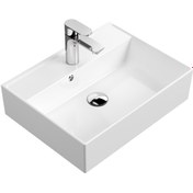 Resim AQUA BAGNO Plan Tezgah Üstü Kare Çanak Lavabo 50 X 38 cm Beyaz 