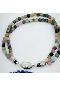 Resim 2532 Turmalin İki Sıralı Zirkonlu El Yapımı Bileklik Çok Renkli 