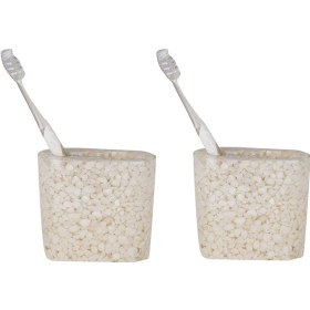Resim 2 Adet Diş Fırçalık Deniz Taşı El Yapımı 400 Gr 10x5x9cm Banyo Seti Çok Renkli 