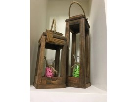 Resim Normadia Kahverengi Ahşap Dekoratif Fener Mumluk Seti 2'li, Şık ve Doğal Tasarım 