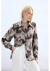 Resim Sateen Desenli Gömlek - Kahve-136914 kahve 