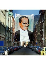Resim Mustafa Kemal Atatürk Portre- Poster Dış Cephe Bayrağı - 4x6 Metre 1 