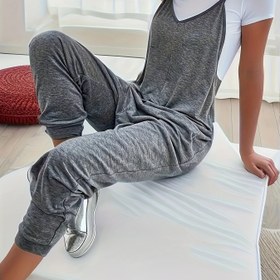 Resim Kadınlar için Rahat Kesim Ayarlanabilir Askılı V Yaka Kolsuz Tulum - Düz Renk Makinede Yıkanabilir İlkbahar/Yaz Kıyafeti, Gevşek Fit İki Parçalı Görünüm, Konforlu Kalıp 