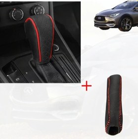 Resim Tongdashop 2 Adet Kırmızı Çizgi Otomatik Vites Kılıfı Pu Deri Universal Kaymaz Dayanıklı Araç Dekorasyonu 