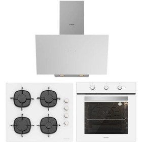 Resim Silverline 3'lü Beyaz Cam Ankastre Set (3481 Flam 60 Beyaz+cs5335w02+bo6503w01) 
