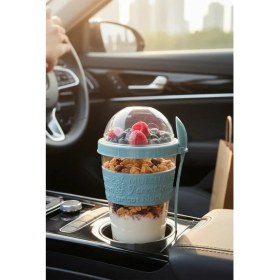 Resim Eynel 1 Adet Take N Go Kaşıklı Hazneli Meyveli Yoğurt Kabı Piknik Iş Atıştırmalık Müsli Granola Süt Bardak 
