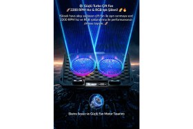 Resim Juo Odin Rgb Işıklı Gaming 2200RPM Çift Fan LED Display Laptop Notebook Soğutucu Stand 