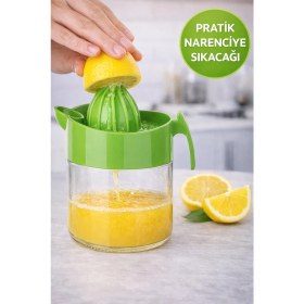 Resim Medushop 300 ml Manuel Narenciye Sıkacağı Bpa Free Cam Hazneli Limon Portakal Sıkacağı Yeşil 