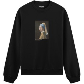 Resim İnci Küpeli Kız Oversize Sweatshirt - Siyah / XL 