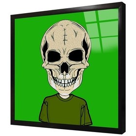 Resim Kuru Kafa Yeşil Glitch Çerçeveli Cam Tablo-173380 