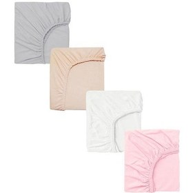 Resim 4 Adet 65 X 95 + 10 Cm Anne Yanı Lastikli Penye Kumaş Bebek Çarşafı-pembe-beyaz 