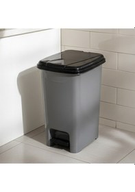 Resim Porsima 0131 Pedallı Metalize Banyo Mutfak Çöp Kovası Siyah Kapaklı Slim Pedallı Çöp Kovası 25 Litre Siyah 
