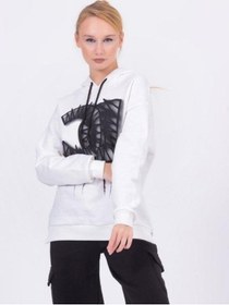 Resim Kız Çocuk Pamuklu Kapüşonlu Baskılı Sweatshirt-13425-beyaz Beyaz 