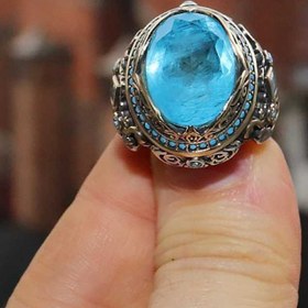 Resim Natural Aquamarine Gemstone 925 Sterling Silver Best Mens Ring - US: 6.5 / 54 mm / Turk: 14 