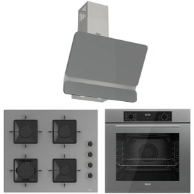 Resim Ferre Flowart Ventora Elite Gri 3'lü Ankastre Set ( QBL63CPR-SS208-D082 ) 
