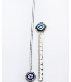 Resim Paslanmaz Gümüş Renkli Çelik Zincir İle Parlak Taşlı Nazar Boncuğ Çok Renkli 