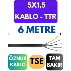 Resim Öznur 5x1,5 Ttr Kablo Metre Seçenekli Siyah - 6 Metre 