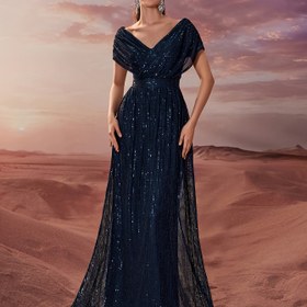 Resim Kadınlar İçin Şık Işıltılı Payetli Abiye Elbise - Çift V Yaka, Gala ve Düğünler için Lüks Parti Kıyafeti, Elde Yıkanabilir Zarif Siluet, Resmi Etkinlikler için Şık Gelinlik 