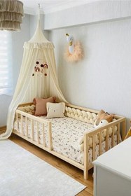 Resim Loolpi Home Unisex Montessori Bebek Ve Çocuk Karyolası Doğal Ahşap Yatak 100x200 