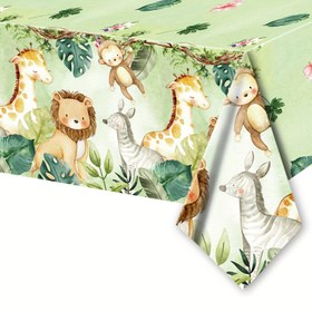 Resim Haloween, Noel, Orman Safari Hayvan Desenli Plastik Masa Örtüsü - Doğum Günü Partileri ve Temalı Etkinlikler İçin İdeal, 129.54x219.96 cm 