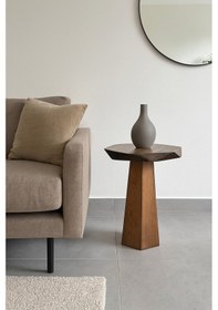 Resim Doğal Masif Ahşap Ceviz Renk Tekli Yan Sehpa Mantar Sehpa - Coffee Table Ceviz 