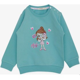 Resim Breeze Kız Çocuk Sweatshirt Havalı Kız Baskılı 1.5-5 Yaş, Su Yeşili Su Yeşili 