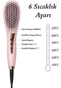 Resim Premini LED Ekranlı, Negatif Iyonlu, Ayarlanabilir Sıcaklık Saç Tarak 