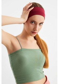 Resim Kadın %100 Pamuklu Penye, Kaymaz, Terletmez, Ultra Hafif, Spor Saç Bandı Bandana - Tek Ebat / Bordo Bordo 