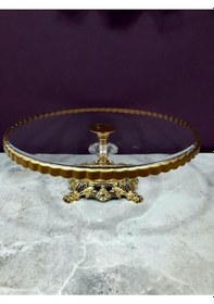 Resim Zen Home Avangard Gold Döküm Ayaklı Yaldızlı Yuvarlak Pasta Standı Muhteşem Sunumluk Altın 