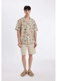 Resim DeFacto Regular Fit Yazlık Apaş Yaka Etnik Desenli Pamuklu Kısa Kollu Gömlek B7389AX24SPBG700 